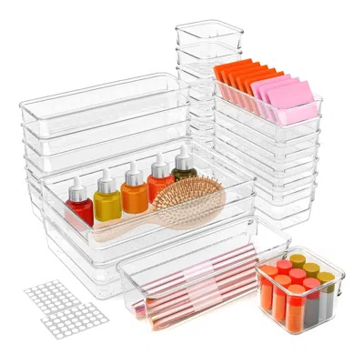 Eruule 25pcs Clear Plastic Drawer Organizers Set 4 Sizes Desk Drawer Dividers Trays Storage Bins For Vanity In Transparent