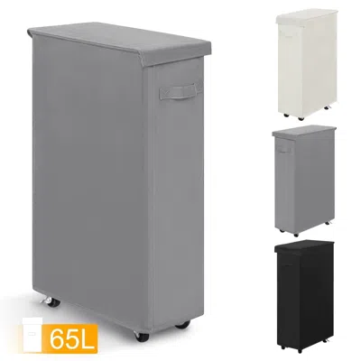 Eruule 27.6'' Tall & Slim Laundry Hamper With Lid And Wheels Narrow Laundry Basket Collapsible Dirty Clothe In Gray
