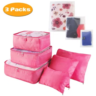 Eruule 27pcs/3set Clothes Storage Bags Water-resistant Travel Luggage Organizer Clothing Packing Cubes For  In Pink