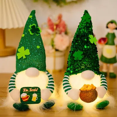 Eruule 2pc St Patricks Day Gnomes With Lights- Sequins Hat Gnome Plush Decorations Home Table Ornament St. 