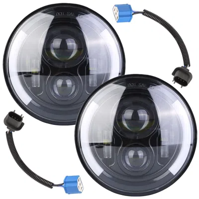 Eruule 2pcs 7in 40w Round Led Headlight 3800lm Halo Car Headlamp With Drl Turn Light High Low Beam Fit For  In Black