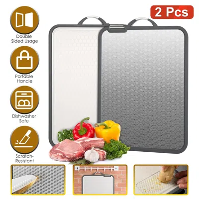 Eruule 2pcs Double Sided Cutting Board Stainless Steel Pp Chopping Board Lightweight Kitchen Cutting Board  In White