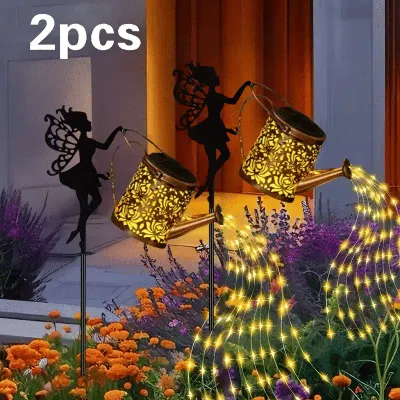 Eruule 2pcs Outdoor Solar Watering Can With Lights Garden Decor Large Solar Powered Lanterns Hanging Waterp