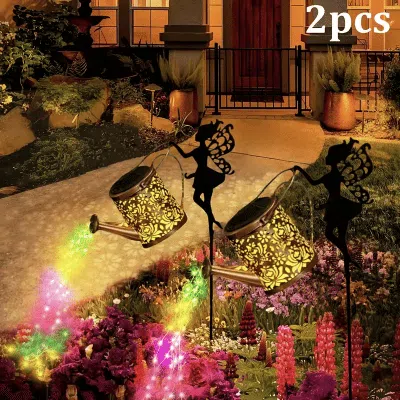 Eruule 2pcs Outdoor Solar Watering Can With Lights Garden Decor Large Solar Powered Lanterns Hanging Waterp