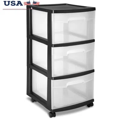 Eruule 3-drawer Rolling Plastic Storage Cart With Clear Drawers For Bedroom, Kitchen, Bathroom, And Craft R In Black