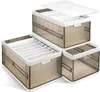 Eruule 3 Pack Foldable Storage Bin With Lid Stackable Plastic Closet Organizer With Handle Divider Collapsi In Brown
