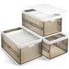 Eruule 3 Pack Foldable Storage Bin With Lid Stackable Plastic Closet Organizer With Handle Divider Collapsi In Brown