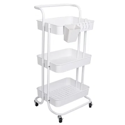 Eruule 3 Tier Rolling Utility Cart Movable Storage Organizer With Mesh Baskets Lockable Wheels 360 Degree R In White