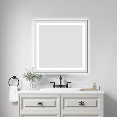 Eruule 30 X 30 Inch Led Bathroom Mirror With Front And Backlight, Wall Mounted Vanity Mirror With Aluminum  In White