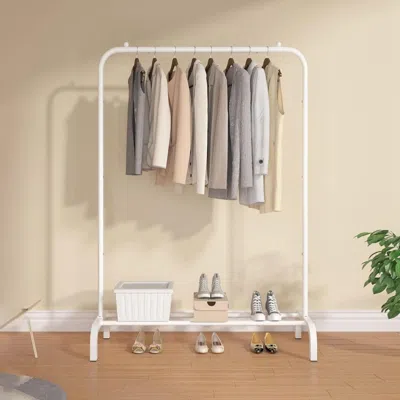 Eruule 33lbs Loading Garment Racks Freestanding Clothing Racks Clothes Rack Stands Organizer With Bottom Sh In White