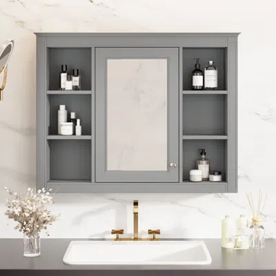 Eruule 35'' X 27.5'' Medicine Cabinet, Wall Mounted Bathroom Storage Cabinet, Modern Bathroom Wall Cabinet  In Gray