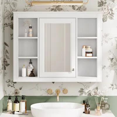 Eruule 35'' X 27.5'' Medicine Cabinet, Wall Mounted Bathroom Storage Cabinet, Modern Bathroom Wall Cabinet  In White