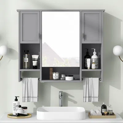 Eruule 35'' X 28'' Modern Wall Mounted Bathroom Storage Cabinet, Bathroom Wall Cabinet With Mirror, Medicin In Gray