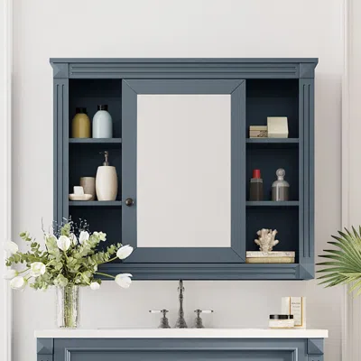 Eruule 35'' X 28'' Wall Mounted Bathroom Storage Cabinet, Medicine Cabinet, Modern Bathroom Wall Cabinet Wi In Blue