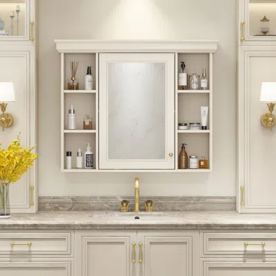Eruule 35'' X 28'' Wall Mounted Bathroom Storage Cabinet With Mirror Door, Modern Bathroom Wall Cabinet Wit In White
