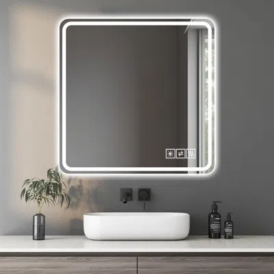 Eruule 36*36in Led Bathroom Mirror, Anti-explosion Glass, Rust-resistant, Anti-fog Features, Tri-color Chan In White