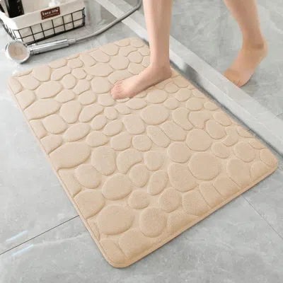 Eruule 3d Embossed Pebble Bathroom Absorbent Floor Mat, Thickened Coral Fleece Anti Slip Door Mat, Bathroom