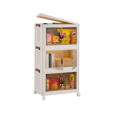 Eruule 3pcs Foldable Storage Bins With Lid Front Magnetic Door Collapsible Stackable Closet Organizer Conta In White