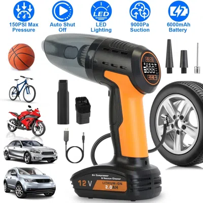 Eruule 4 In 1 Cordless Car Vacuum Cleaner And Tire Inflator With Led Light Digital Display Tire Pressure Ga In Black
