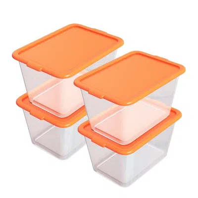 Eruule 4-pack 58-quart Plastic Storage Bins With Lids, See-through Plastic Totes, A, Stackable Totes, 14.5- In Orange
