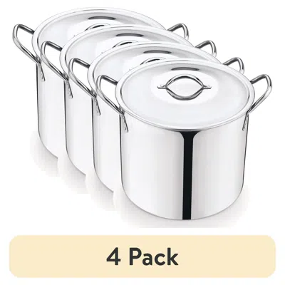 Eruule (4 Pack)8-qt Stainless Steel Stock Pot With Metal Lid, Ultra Durable, Stay-cool Handles, Hand Wash O In Silver