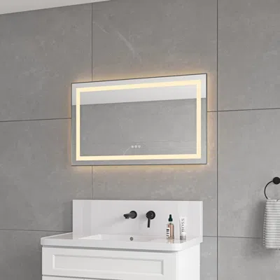 Eruule 40 X 24 Inch Led Bathroom Mirror With Front And Backlight, Wall Mounted Vanity Mirror With Aluminum  In Transparent