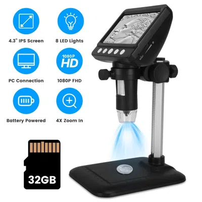 Eruule 4.3inch Lcd Digital Microscope 1000x 1080p Photo Video Error Coin Magnifier With 8 Dimmable Led Ligh In Black