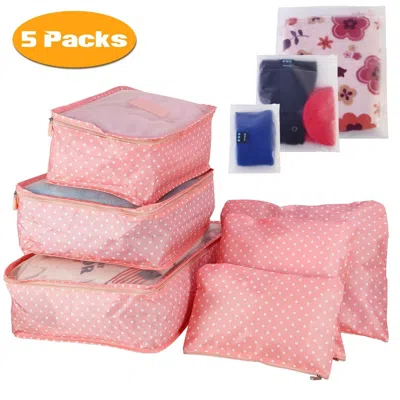Eruule 45pcs/5set Clothes Storage Bags Water-resistant Travel Luggage Organizer Clothing Packing Cubes For  In Pink