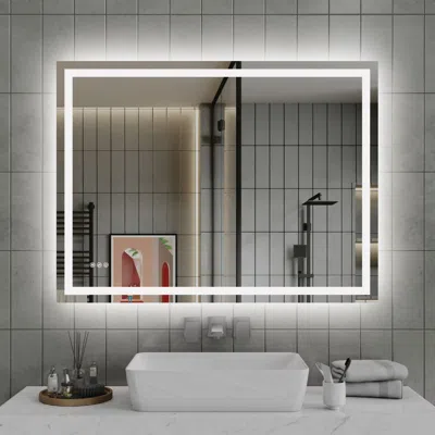 Eruule 48"*36"led Bathroom Mirror,front-lit And Back-lit, Stepless Dimmable, 3 Colors Cri90+, Brightness Me In Transparent