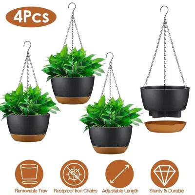 Eruule 4pcs 9.64in Diameter Hanging Planter With Drainage Holes Removable Self-watering Tray Plastic Hangin