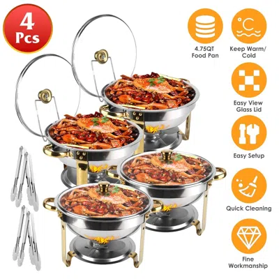 Eruule 4pcs Chafing Dish Buffet Set 4.76qt Round Buffet Servers Food Warmer Stainless Steel Catering Chafer In Silver