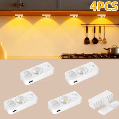 Eruule 4pcs Led Motion-sensing Bulb, Rechargeable Cabinet Light, Stick-on Wireless Led Night Light, Under D