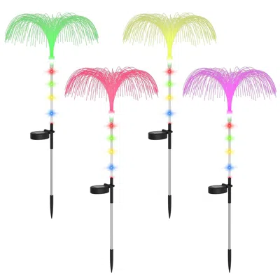 Eruule 4pcs Solar Powered Jellyfish Lights Ip44 Waterproof Decorative Outdoor Lamps 7 Color Changing Night 