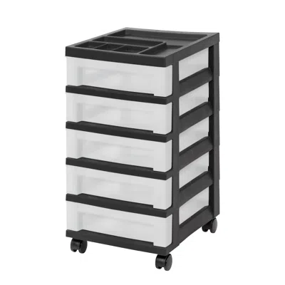 Eruule 5-drawer Narrow Plastic Storage Drawer Cart With Organizer Top, Black In White