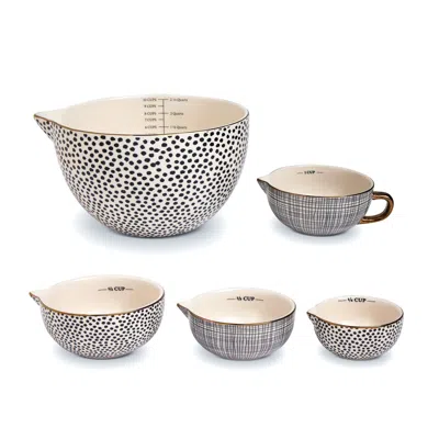 Eruule 5-piece Ceramic Mixing Bowl And Measuring Bowl Set, Dot Pattern