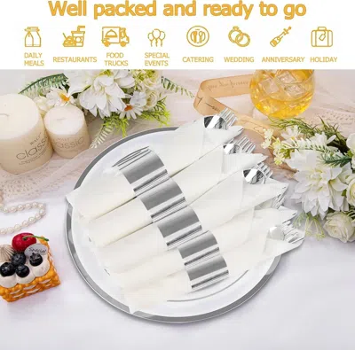Eruule 50 Pack Pre Rolled Rose Gold Plastic Silverware Set,wrapped Plastic Cutlery Set With Napkin Include 