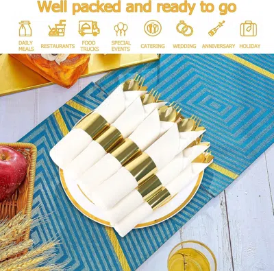 Eruule 50 Pack Pre Rolled Rose Gold Plastic Silverware Set,wrapped Plastic Cutlery Set With Napkin Include 