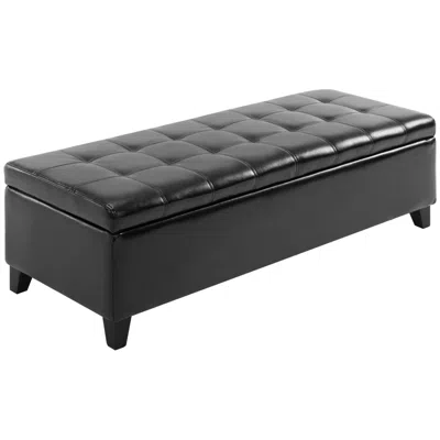 Eruule 51" Large Black Storage Ottoman, Rectangular Tufted Faux Leather For Living Room, Entryway, Bedroom