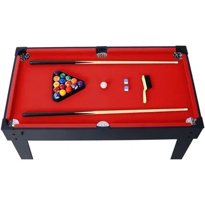 Eruule 5-in-1 Multi-game Table - Billiards, Push Hockey, Foosball, Ping Pong, And Basketball Black/red