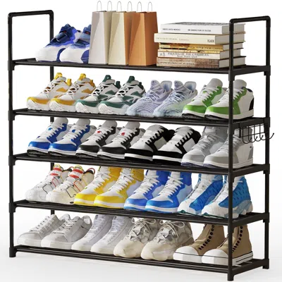 Eruule 5-tier Stackable Shoe Rack Organizer With Metal Frame, 35.5 Inch Length, Holds 25-30 Pairs, Black