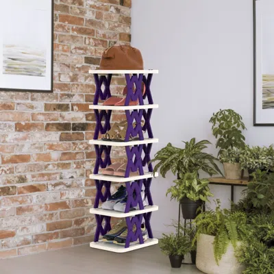 Eruule 6 Tier Foldable Shoe Rack Vertical Shoe Organizer Narrow Shoe Rack For Small Spaces Space Saving Fre In White