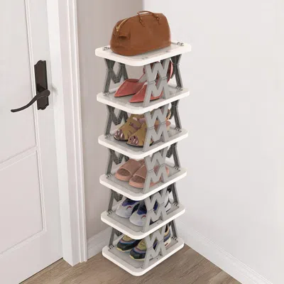 Eruule 6 Tier Foldable Shoe Rack Vertical Shoe Organizer Narrow Shoe Rack For Small Spaces Space Saving Fre In White