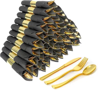 Eruule 60 Pack Pre Rolled Rose Gold Plastic Silverware Set,wrapped Plastic Cutlery Set With Napkin Include 