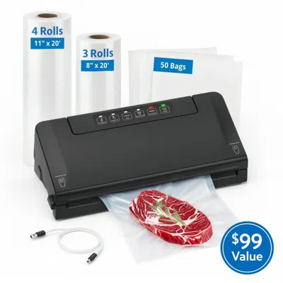 Eruule 64-piece Food Vacuum Sealer Starter Kit With 50 Bags 7 Rolls, Complete Vacuum Sealing System For Air In Black