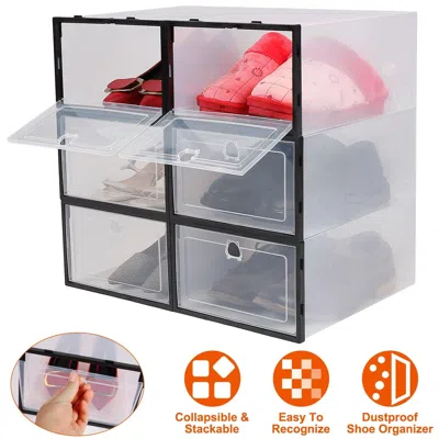 Eruule 6pcs Collapsible Shoe Box Stackable Shoe Storage Bin Transparent Dustproof Pp Shoe Organizer Contain In Black