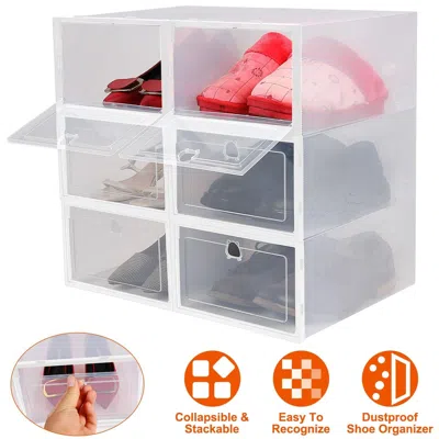 Eruule 6pcs Collapsible Shoe Box Stackable Shoe Storage Bin Transparent Dustproof Pp Shoe Organizer Contain In White