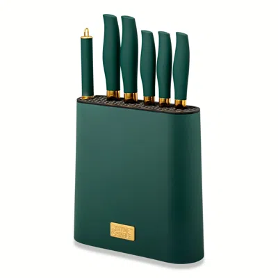 Eruule 7-piece Slim Block Knife Set - Green & Gold