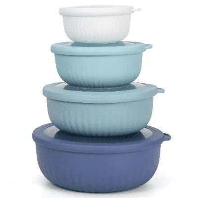 Eruule 8 Piece Mixing Bowl With Lids Set, Plastic Bowls, Meal Prep Bowl Set, Nesting Mixing Bowls Ideal For In Blue