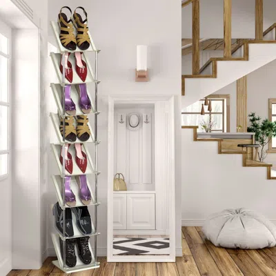 Eruule 8 Tier Vertical Shoe Rack Narrow Free Standing Storage Organizer For Entryway Space-saving Stackable In White