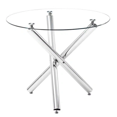 Eruule 90*90*75cm Round Glass Dining Table Transparent Glass Table Leg Cross Design